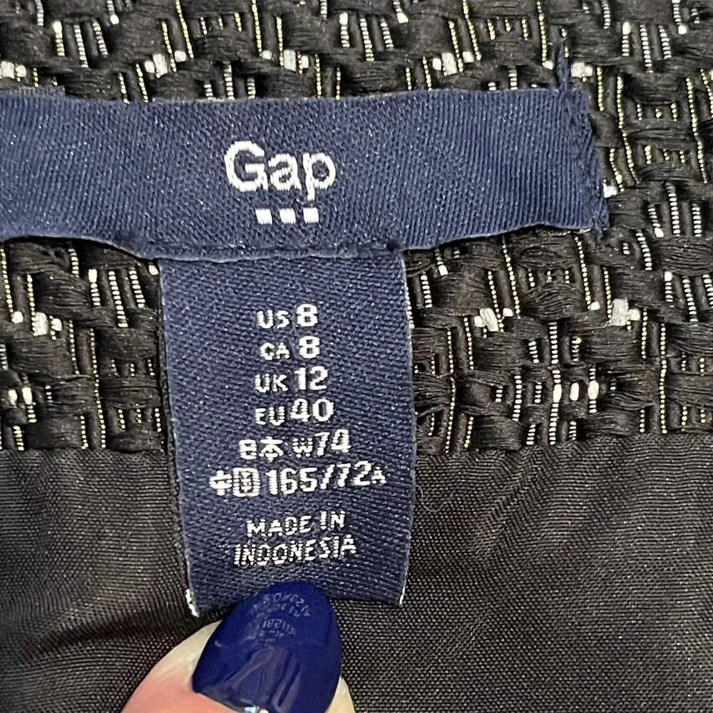 Gap Black Silver Metallic Jacquard Mini Skirt Size 8 Geometric A-Line Side Zip